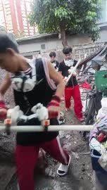 Recycling sorting team