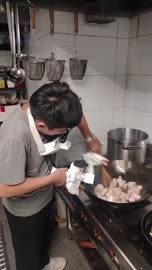 Cooking at stove